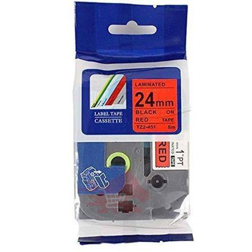 Brother 24mm x 8m Black on Red Label Tape-TZ2-451