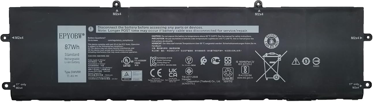 Dell P48E P48E002 P48E003 Battery 11.4V 87Wh Original Battery