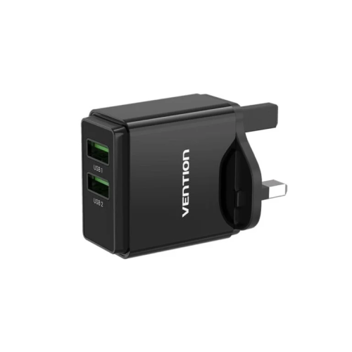 Vention Two-Port USB Wall Charger (18W/18W) UK-Plug Black VEN FBAB0-UK