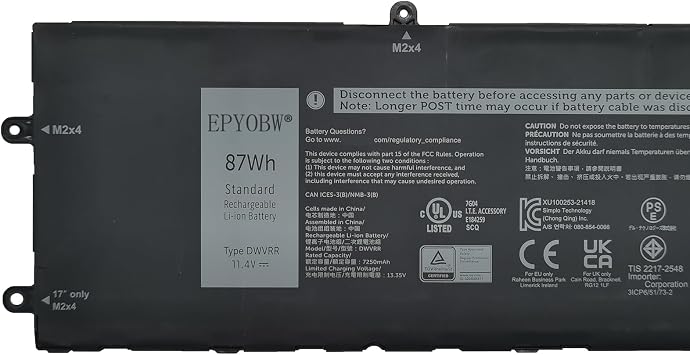 Dell P48E P48E002 P48E003 Battery 11.4V 87Wh Original Battery