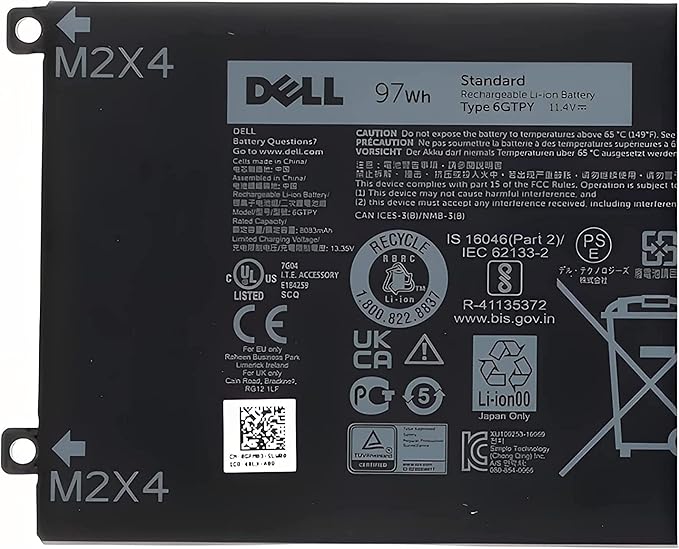 Dell XPS 15 9510 11.4V 97Wh Original Battery