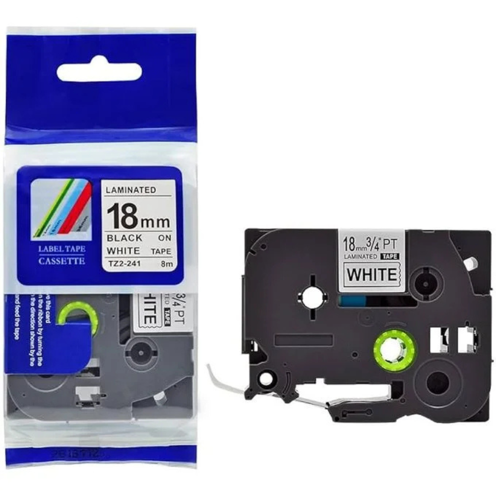 Brother 18mm x 8m Black on White Label Tape-TZ2-241